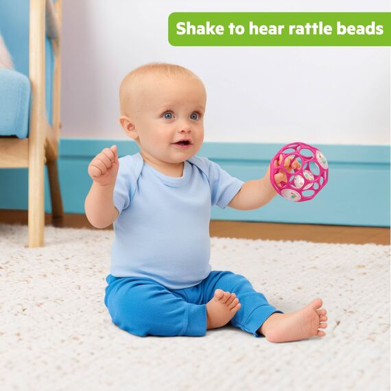 Bright Starts, Oball Rattle, Pink - Flexibles und leicht Greifbares Design, für Kinder Jeden Alters