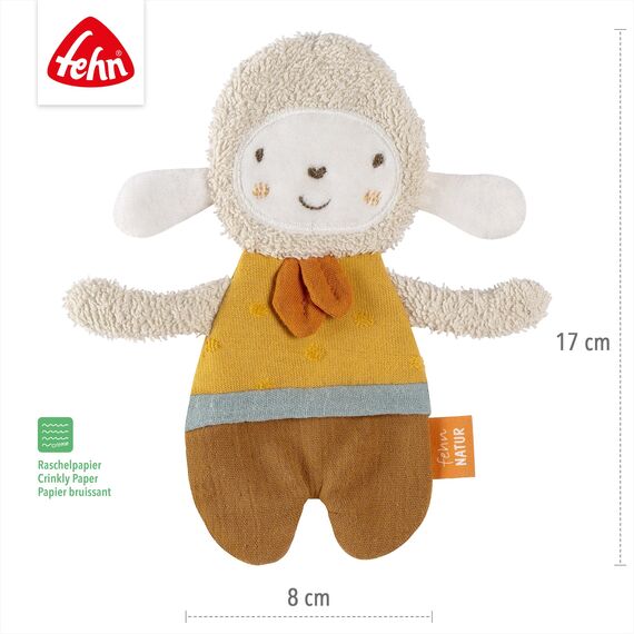 Fehn Knister Schaf fehnNATUR - Activity Baby Raschel Spielzeug zum Greifen und Spielen - Activity-Rascheltier Babyspielzeug - Motorikspielzeug & Knisterspielzeug für Babys und Kleinkinder