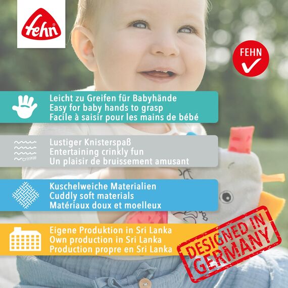 Fehn Knister-Schmetterling – Activity-Rascheltier zum Greifen, Lauschen, Spielen & Geräusche erzeugen - fördert Babys Sinne & Motorik - idealer Begleiter für Babys und Kleinkinder ab Geburt