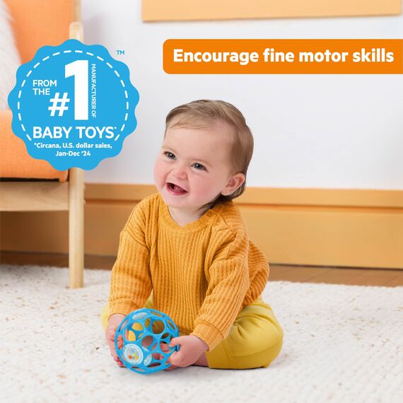 Bright Starts, Oball Rattle, Blau - Flexibles und leicht Greifbares Design, für Kinder Jeden Alters