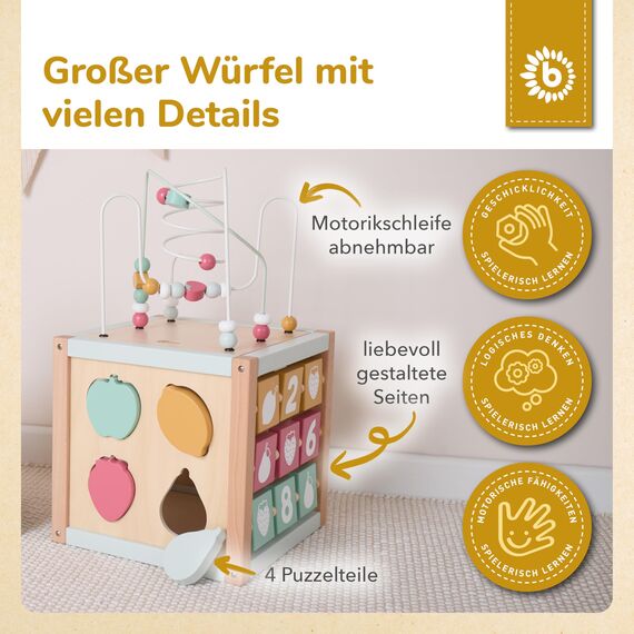 Bieco Motorikwürfel Berry XXL nachhaltiges Holz FSC® | Spielwürfel Baby | Motorikwürfel ab 1 Jahr Activity Würfel Activity Center Montessori