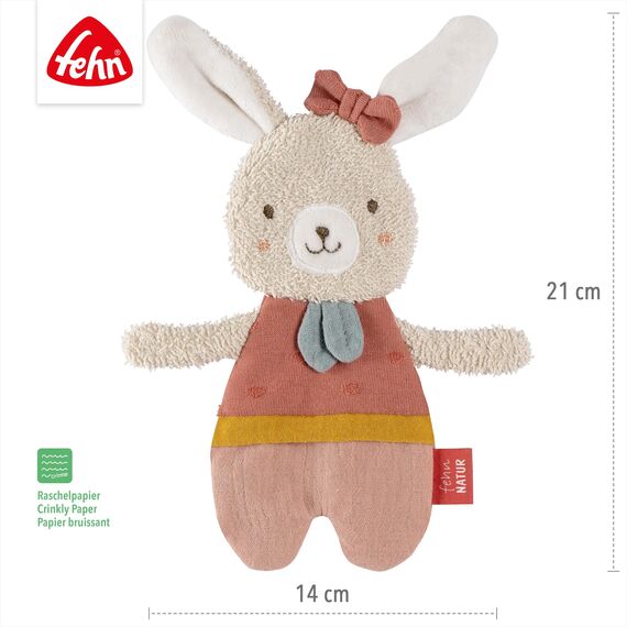 Fehn Knister Hase – Activity Baby Raschel Spielzeug zum Greifen und Spielen – Activity-Rascheltier Babyspielzeug – Motorikspielzeug und Knisterspielzeug für Babys und Kleinkinder