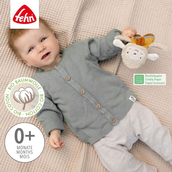 Fehn Knister Schaf fehnNATUR - Activity Baby Raschel Spielzeug zum Greifen und Spielen - Activity-Rascheltier Babyspielzeug - Motorikspielzeug & Knisterspielzeug für Babys und Kleinkinder