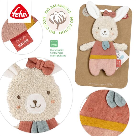 Fehn Knister Hase – Activity Baby Raschel Spielzeug zum Greifen und Spielen – Activity-Rascheltier Babyspielzeug – Motorikspielzeug und Knisterspielzeug für Babys und Kleinkinder