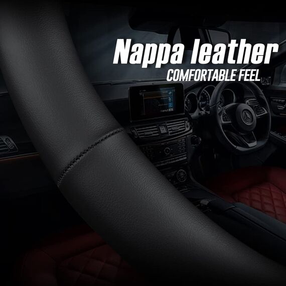 Carodi Neustes Nappaleder Auto Lenkradbezug, Mode Anti-Rutsch-Leder Auto Innenraum 15 Zoll (ca. 38cm) Universal (Schwarz)