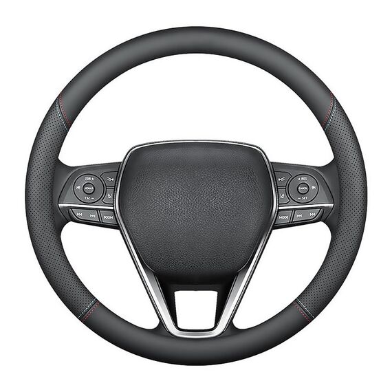Carodi Neustes Nappaleder Auto Lenkradbezug, Mode Anti-Rutsch-Leder Auto Innenraum 15 Zoll (ca. 38cm) Universal (Schwarz)