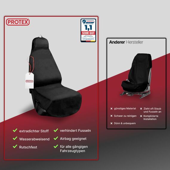 PROTEX® Autositzschoner [Testsieger 2025] Werkstattschoner - Rutsch- und wasserfestes, schmutzabweisendes Material - Ideale Passform - schwarz (1 Stück)