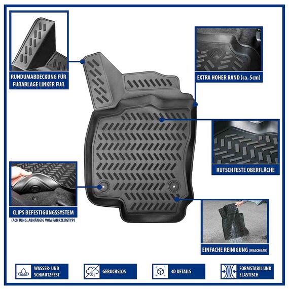 ELMASLINE 3D Gummimatten Set für VW Golf 5 Baujahr 2003-2009 | Extra hoher 5cm Rand