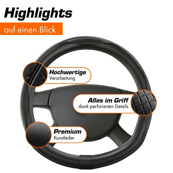 Upgrade4cars D-Form Lenkradbezug in Schwarz | Lenkradschoner Universal | Lenkradhülle für Sommer & Winter | Autozubehör Innenraum Deko