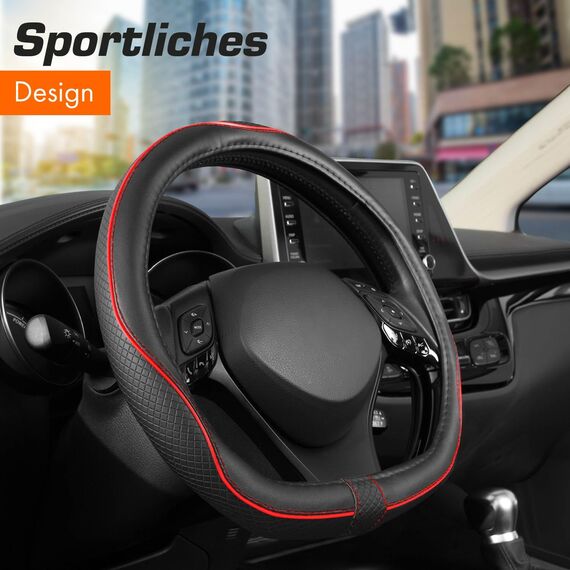Upgrade4cars D-Form Lenkradbezug in Rot | Lenkradschoner Universal | Lenkradhülle für Sommer & Winter | Autozubehör Innenraum Deko