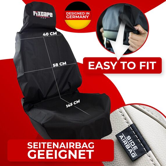 fixcape Pro Schonbezug Autositz vorne universal wasserdicht schwarz, Auto-Sitzbezug Vordersitze, Sitzschoner Auflage Schutz Fahrersitz