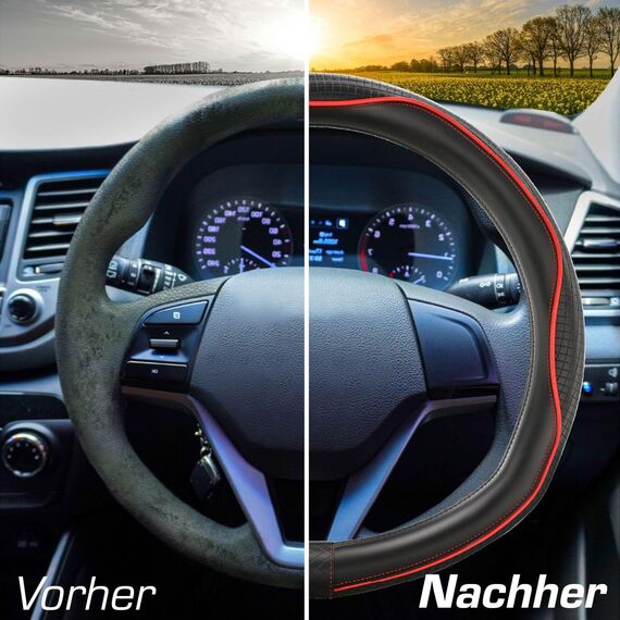 Upgrade4cars D-Form Lenkradbezug in Rot | Lenkradschoner Universal | Lenkradhülle für Sommer & Winter | Autozubehör Innenraum Deko