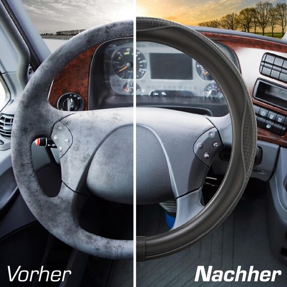 Upgrade4cars LKW Lenkradbezug 44-46 cm in Schwarz | Lenkradschoner Universal | Lenkradhülle für Sommer & Winter | Autozubehör Innenraum Deko
