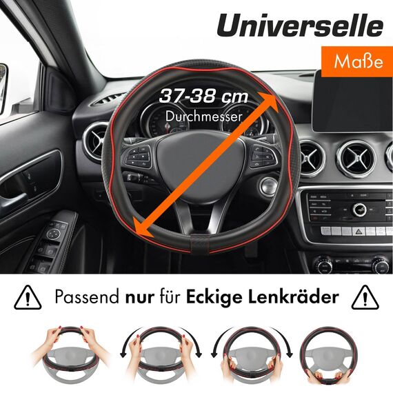 Upgrade4cars D-Form Lenkradbezug in Rot | Lenkradschoner Universal | Lenkradhülle für Sommer & Winter | Autozubehör Innenraum Deko