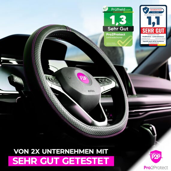 [ 2X Test SEHR GUT ] Pro2Protect Lenkradbezug Leder | Auto Zubehör Innenraum | Lenkradhüllen Grand Tour | Lenkradschoner PKW | Lenkrad Bezug Lenkradschutz | Autozubehör Geschenke für Frauen und Männer