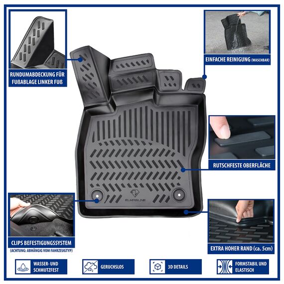 ELMASLINE 3D Gummimatten Set für VW Golf 7 SPORTSVAN 2014-2020 | Zubehör Fußmatten