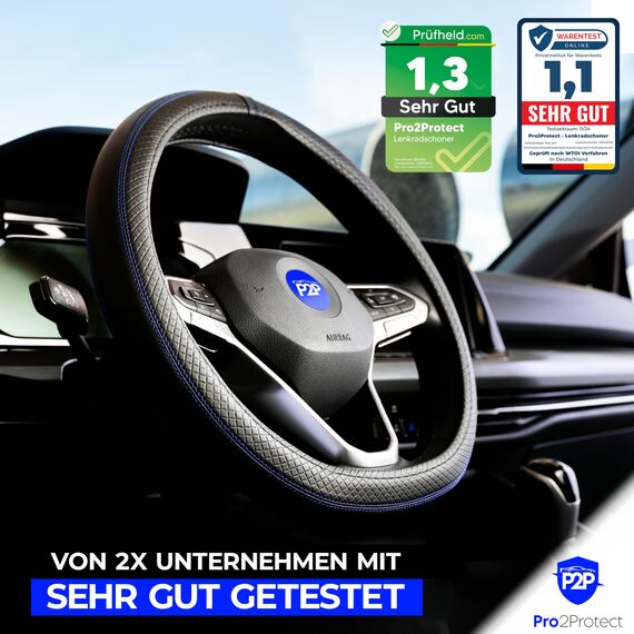 [ 2X Test SEHR GUT ] Pro2Protect Lenkradbezug Leder | Auto Zubehör Innenraum | Lenkradhüllen Grand Tour | Lenkradschoner PKW | Lenkrad Bezug Lenkradschutz | Autozubehör Geschenke für Frauen und Männer