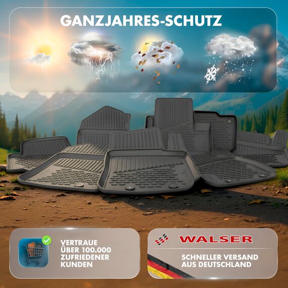 Walser XTR Gummi Fussmatten Auto für VW Passat (B8) 08/2014-2023, 100% passgenaue Auto Fußmatten, robuste Universal Fußmatte Auto, Gummimatten Auto, Auto Fussmatten Gummi, Auto Gummimatten