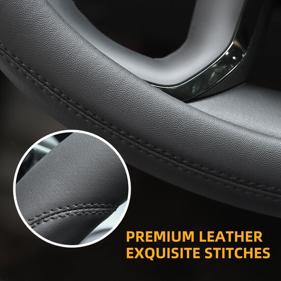 Valleycomfy Lenkradabdeckungen Für Frauen Männer Universal 37-39cm Auto Lenkradabdeckung Kunstleder, Schwarz