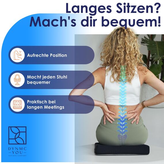 DYNMC you Keilkissen Stuhl - Test SEHR GUT - Sitzkissen Stuhl - Mit Physiotherapeuten Entwickelt - Ergonomisches Sitzkissen Bürostuhl - Sitzerhöhung Erwachsene Erhöht Sitzkomfort im Home Office