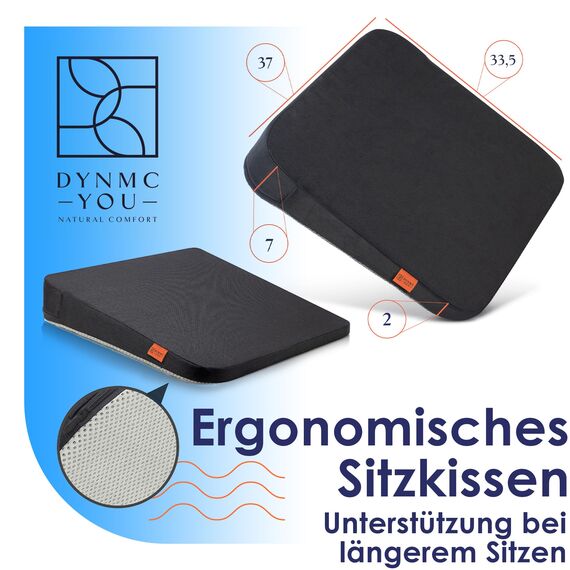DYNMC you Keilkissen Stuhl - Test SEHR GUT - Sitzkissen Stuhl - Mit Physiotherapeuten Entwickelt - Ergonomisches Sitzkissen Bürostuhl - Sitzerhöhung Erwachsene Erhöht Sitzkomfort im Home Office