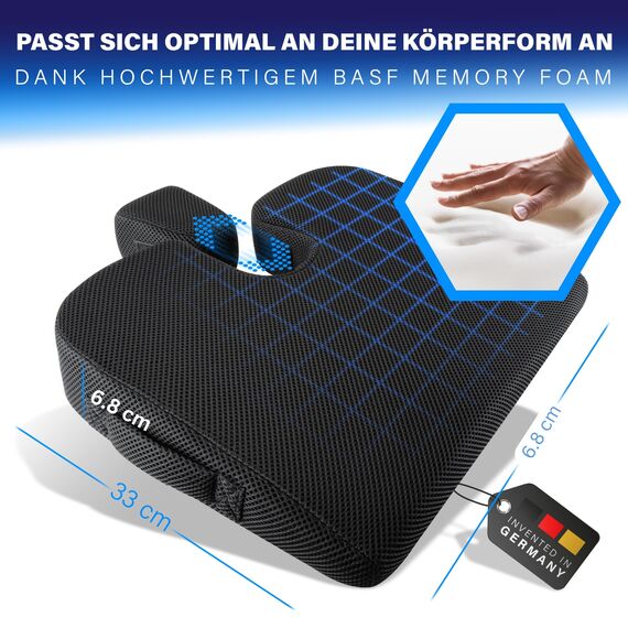 Healthfix Auto-Keilkissen – ergonomisches orthopädisches Sitzkissen fürs Auto, rutschfest & waschbar – Memory-Foam, Härtegrad - Medium (70–95 kg)