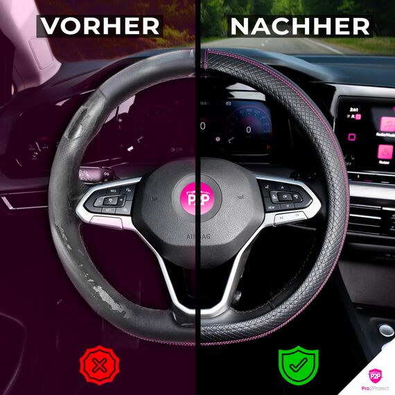 [ 2X Test SEHR GUT ] Pro2Protect Lenkradbezug Leder | Auto Zubehör Innenraum | Lenkradhüllen Grand Tour | Lenkradschoner PKW | Lenkrad Bezug Lenkradschutz | Autozubehör Geschenke für Frauen und Männer