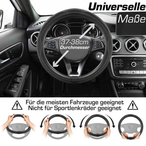 Upgrade4cars Lenkradbezug Leder-Optik Schwarz | Lenkradhülle Universal 37-38 cm für Sommer & Winter | Autozubehör Innenraum Geschenk-Ideen | Geschenke für Frauen und Männer