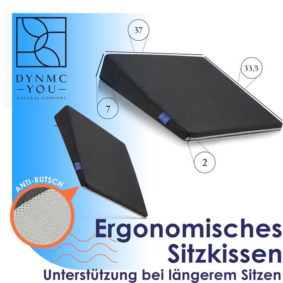 DYNMC you Keilkissen Stuhl - Test SEHR GUT - Sitzkissen Stuhl - Mit Physiotherapeuten Entwickelt - Ergonomisches Sitzkissen Bürostuhl - Sitzerhöhung Erwachsene Erhöht Sitzkomfort im Home Office