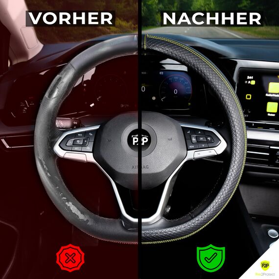 [ 2X Test SEHR GUT ] Pro2Protect Lenkradbezug Leder | Auto Zubehör Innenraum | Lenkradhüllen Grand Tour | Lenkradschoner PKW | Lenkrad Bezug Lenkradschutz | Autozubehör Geschenke für Frauen und Männer