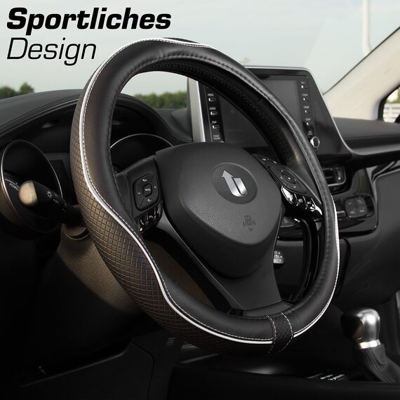 Upgrade4cars Lenkradbezug Weiß Schwarz in Leder-Optik | Lenkradhülle Universal 37-38 cm für Sommer & Winter | Autozubehör Innenraum Geschenk-Ideen | Geschenke für Frauen und Männer