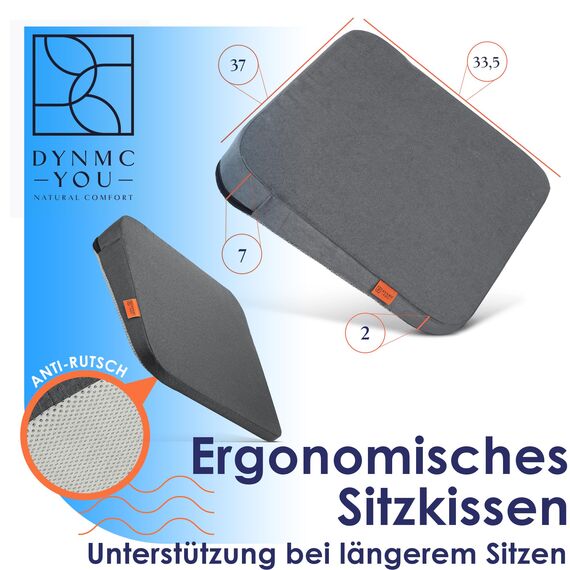 DYNMC you Keilkissen Stuhl - Test SEHR GUT - Sitzkissen Stuhl - Mit Physiotherapeuten Entwickelt - Ergonomisches Sitzkissen Bürostuhl - Sitzerhöhung Erwachsene Erhöht Sitzkomfort im Home Office