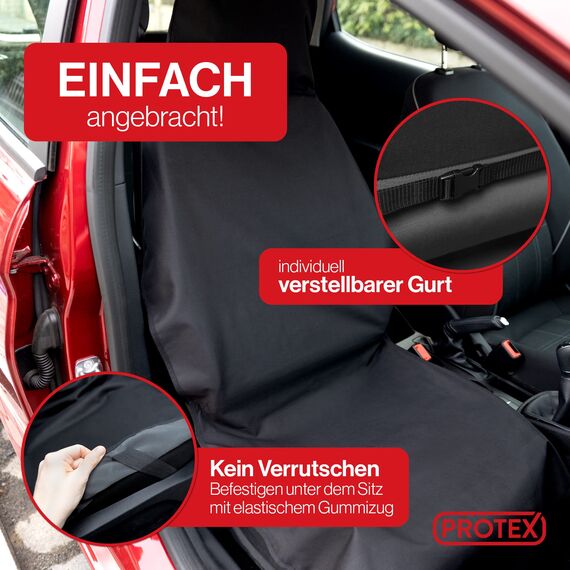 PROTEX® Autositzschoner [Testsieger 2025] Werkstattschoner - Rutsch- und wasserfestes, schmutzabweisendes Material - Ideale Passform - schwarz (1 Stück)