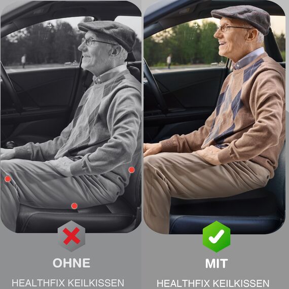 Healthfix Auto-Keilkissen – ergonomisches orthopädisches Sitzkissen fürs Auto, rutschfest & waschbar – Memory-Foam, Härtegrad - Medium (70–95 kg)