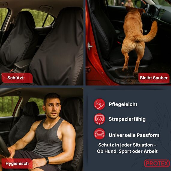 PROTEX® Autositzschoner [Testsieger 2025] Werkstattschoner - Rutsch- und wasserfestes, schmutzabweisendes Material - Ideale Passform - schwarz (1 Stück)
