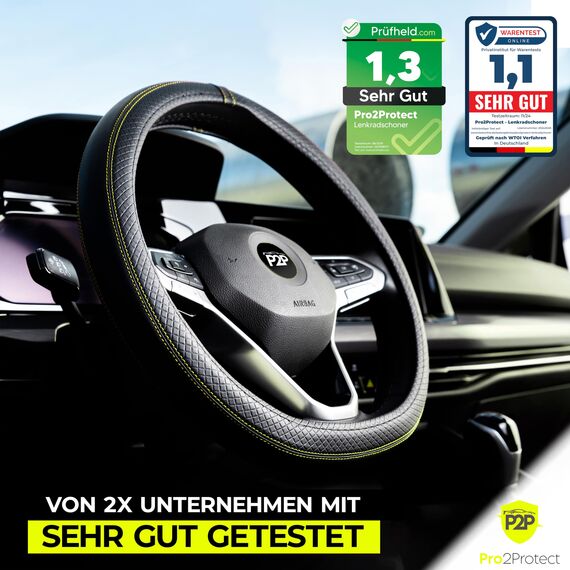 [ 2X Test SEHR GUT ] Pro2Protect Lenkradbezug Leder | Auto Zubehör Innenraum | Lenkradhüllen Grand Tour | Lenkradschoner PKW | Lenkrad Bezug Lenkradschutz | Autozubehör Geschenke für Frauen und Männer