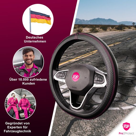 [ 2X Test SEHR GUT ] Pro2Protect Lenkradbezug Leder | Auto Zubehör Innenraum | Lenkradhüllen Grand Tour | Lenkradschoner PKW | Lenkrad Bezug Lenkradschutz | Autozubehör Geschenke für Frauen und Männer