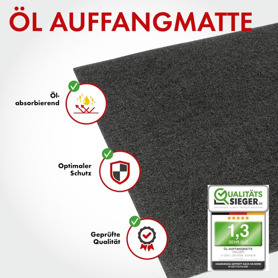 WALSER Premium Öl Auffangmatte 60x90 cm, Qualitätssieger Sehr Gut*, Werkbank Unterlage, Garagenboden Matten 1 Stück, Garagenmatte Auto, Motorrad Matte Garage, Auto Unterleger, Werkstatt Ölmatte