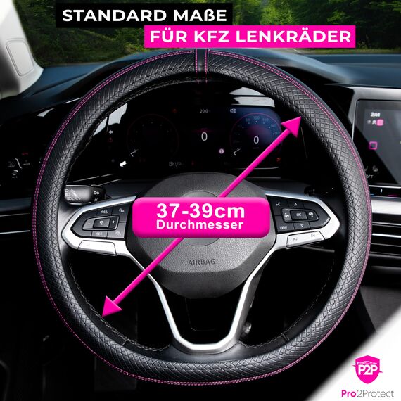 [ 2X Test SEHR GUT ] Pro2Protect Lenkradbezug Leder | Auto Zubehör Innenraum | Lenkradhüllen Grand Tour | Lenkradschoner PKW | Lenkrad Bezug Lenkradschutz | Autozubehör Geschenke für Frauen und Männer