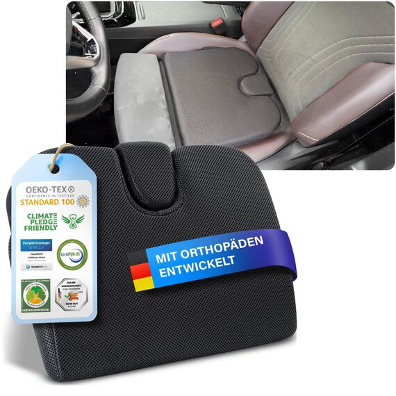 Healthfix Auto-Keilkissen – ergonomisches orthopädisches Sitzkissen fürs Auto, rutschfest & waschbar – Memory-Foam, Härtegrad - Medium (70–95 kg)