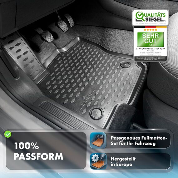 Walser XTR Gummi Fussmatten Auto für VW Passat (B8) 08/2014-2023, 100% passgenaue Auto Fußmatten, robuste Universal Fußmatte Auto, Gummimatten Auto, Auto Fussmatten Gummi, Auto Gummimatten