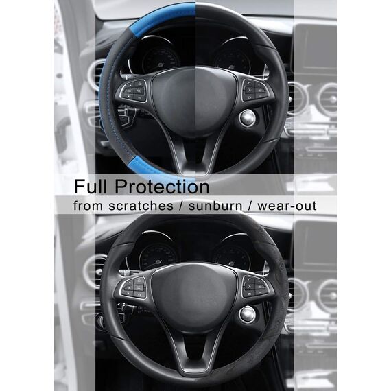 COFIT Anti-Rutsch Lenkradbezug Auto Lenkrad üBerzug Lenkradhülle Universal Mikrofaser Leder Autolenkradbezug Autozubehör M 37-38cm Blau and Schwarz