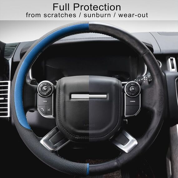 COFIT Lenkradbezug Auto Universal LenkradhüLle Anti-Rutsch Lenkrad üBerzug Mikrofaser Leder Lenkradschutz M 37-38cm Schwarz und Blau