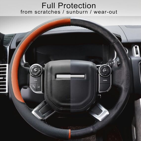 COFIT Lenkradbezug Auto Universal LenkradhüLle Anti-Rutsch Lenkrad üBerzug Mikrofaser Leder Lenkradschutz M 37-38cm Schwarz und Orange