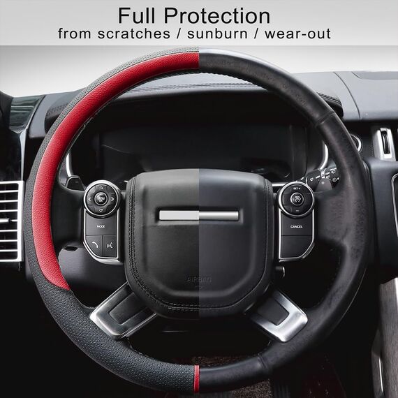 COFIT Lenkradbezug Auto Universal LenkradhüLle Anti-Rutsch Lenkrad üBerzug Mikrofaser Leder Lenkradschutz M 37-38cm Schwarz und Rot