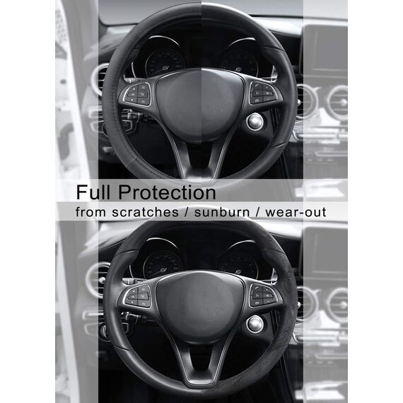 COFIT Anti-Rutsch Lenkradbezug Auto Lenkrad üBerzug Lenkradhülle Universal Mikrofaser Leder Autolenkradbezug Autozubehör M 37-38cm Schwarz