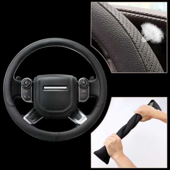 COFIT Lenkradbezug Auto Universal LenkradhüLle Anti-Rutsch Lenkrad üBerzug Mikrofaser Leder Lenkradschutz L 39-40.5cm Schwarz