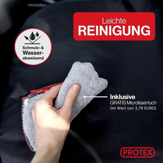 PROTEX© Sitzschoner für Autositze - [Testsieger 2025] Werkstattschoner - Rutsch- und wasserfestes, schmutzabweisendes Oxford-Material - Ideale Passform - schwarz mit roten Nähten (1 Stück)