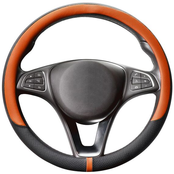 COFIT Lenkradbezug Auto Universal LenkradhüLle Anti-Rutsch Lenkrad üBerzug Mikrofaser Leder Lenkradschutz M 37-38cm Schwarz und Orange