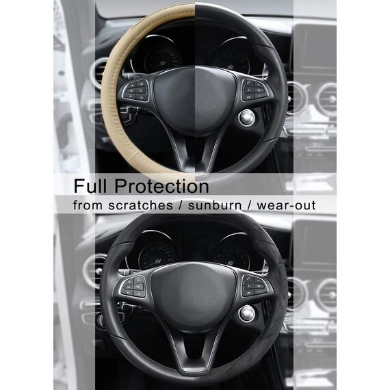 COFIT Anti-Rutsch Lenkradbezug Auto Lenkrad üBerzug Lenkradhülle Universal Mikrofaser Leder Autolenkradbezug Autozubehör M 37-38cm Beige